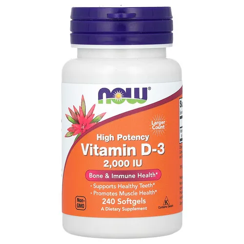 NOW Foods, Vitamina D3, Alta potencia, 2000 UI, 240 cápsulas blandas