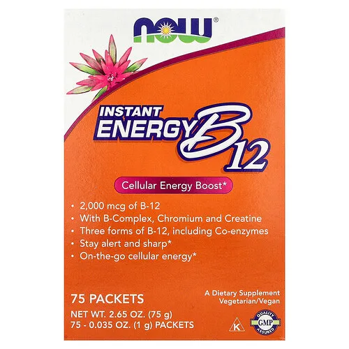 NOW Foods, Vitamina B12 para energía instantánea, 75 sobres, 1 g (0,035 oz) cada uno