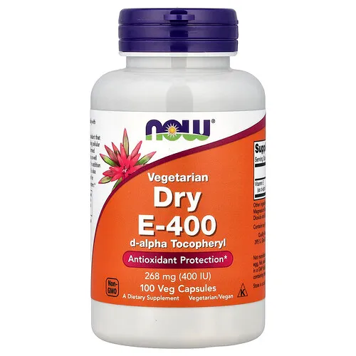 NOW Foods, Vitamina E-400 seca vegetariana, 268 mg (400 UI), 100 cápsulas vegetales