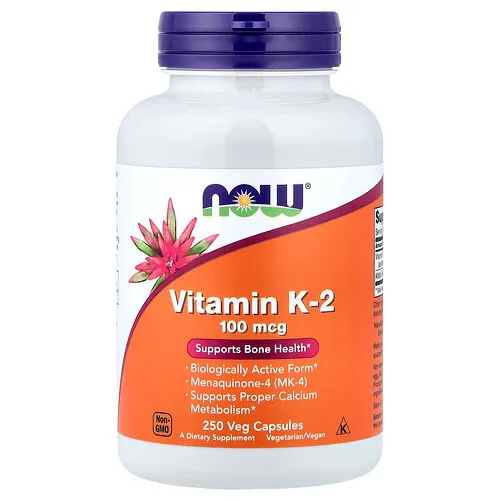NOW Foods, Vitamina K2, 100 mcg, 250 cápsulas vegetales