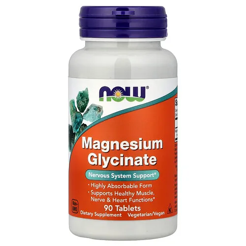NOW Foods, Glicinato de magnesio, 90 comprimidos (100 mg por comprimido)