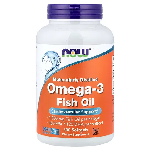 NOW Foods, Aceite de pescado con omega-3, 1000 mg, 200 cápsulas blandas