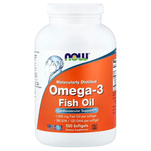NOW Foods, Aceite de pescado con omega-3, 1000 mg, 500 cápsulas blandas