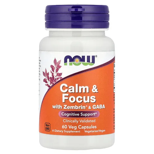 NOW Foods, Calma y concentración con Zembrin® y GABA, 60 cápsulas vegetales