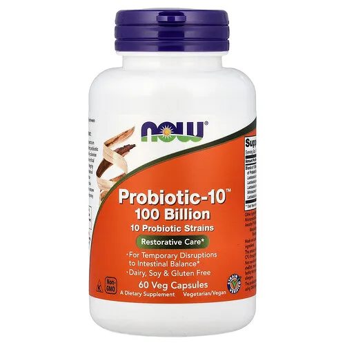 NOW Foods, Probiotic-10™, Suplemento probiótico con 100.000 millones de UFC, 60 cápsulas vegetales