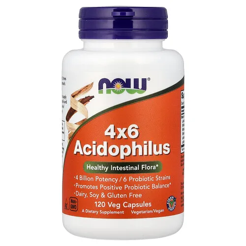 NOW Foods, 4x6 Acidophilus, 120 cápsulas vegetales
