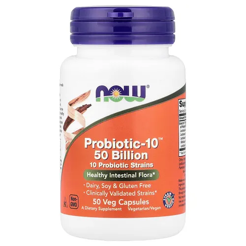 NOW Foods, Probiotic-10™, Suplemento probiótico con 50.000 millones de UFC, 50 cápsulas vegetales