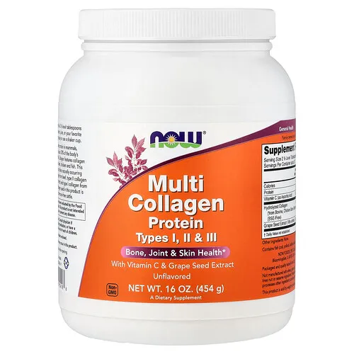 NOW Foods, Proteína con múltiples tipos de colágeno, Sin sabor, 454 g (16 oz)