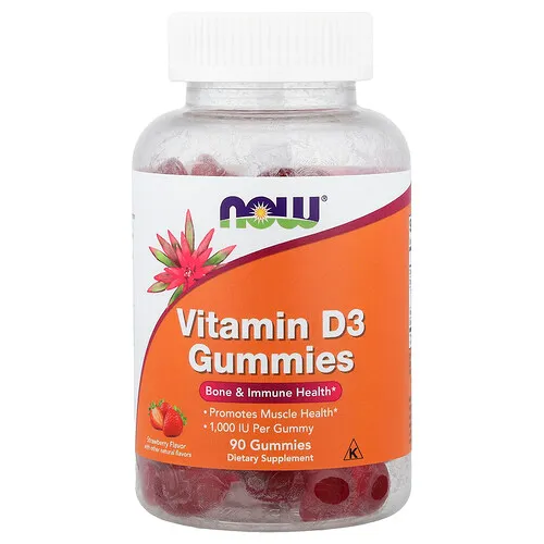 NOW Foods, Gomitas con vitamina D3, Fresa, 25 mcg (1000 UI), 90 gomitas