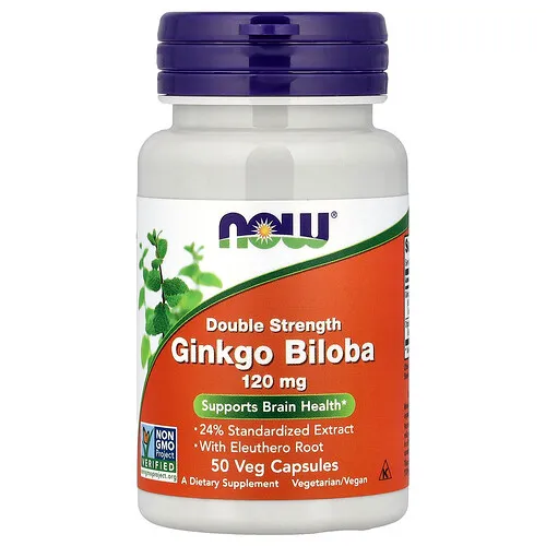 NOW Foods, Ginkgo biloba con raíz de ginseng siberiano, 50 cápsulas vegetales