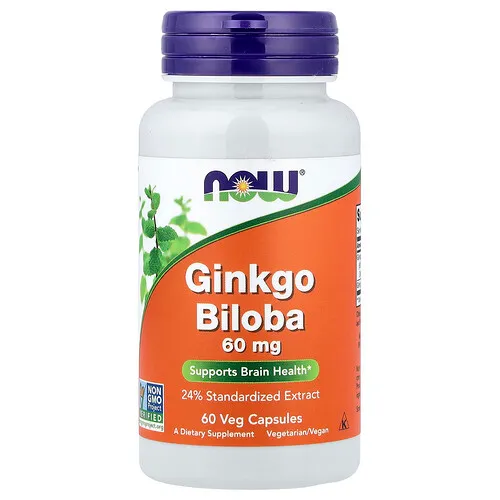 NOW Foods, Ginkgo biloba, 60 mg, 60 cápsulas vegetales