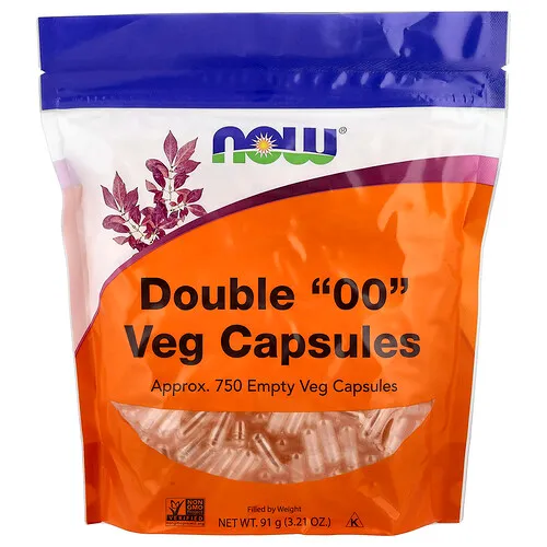 NOW Foods, Cápsulas vegetales dobles “00”, aprox. 750 cápsulas vegetales vacías