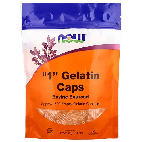 NOW Foods, Cápsulas de gelatina de “1”, aprox. 500 cápsulas de gelatina vacías