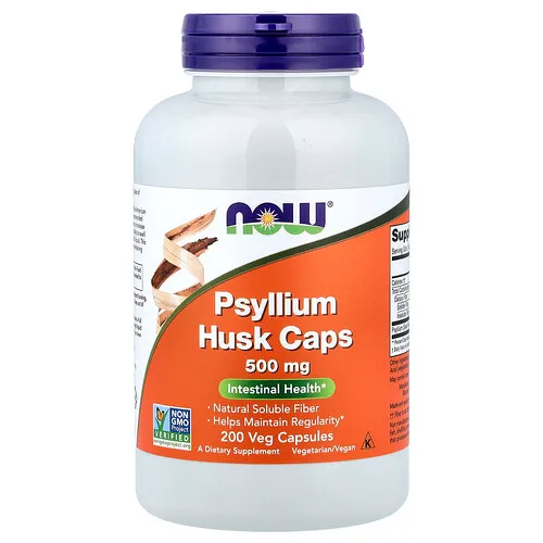 NOW Foods, Cápsulas de cáscara de psilio, 200 cápsulas vegetales (0,5 g por cápsula)