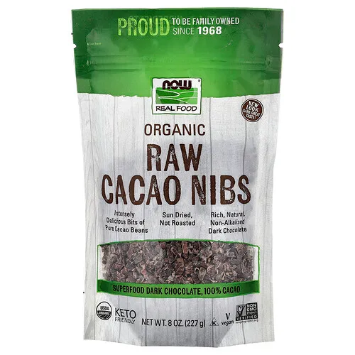 NOW Foods, Trocitos de cacao crudo orgánico, 227 g (8 oz)