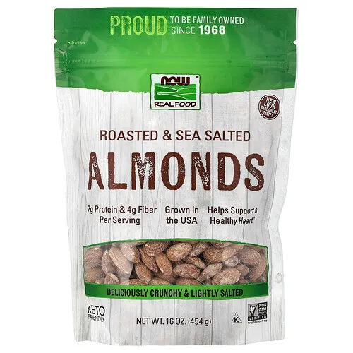 NOW Foods, Real Food, Almendras tostadas con sal marina, 454 g (16 oz)