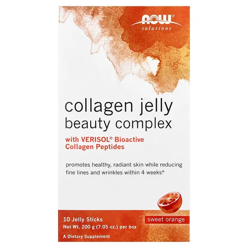 NOW Foods, Solutions, Complejo de belleza con gelatina de colágeno, Naranja dulce, 10 barritas de gelatina, 20 g (0,705 oz) cada una