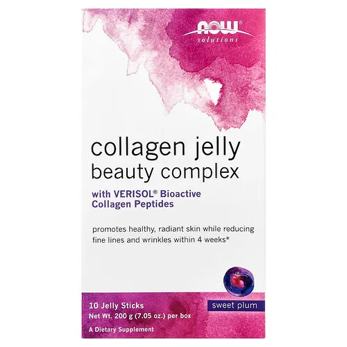 NOW Foods, Solutions, Complejo de belleza de gelatina de colágeno, Ciruela dulce, 10 barritas de gelatina, 20 g (0,705 oz) cada una