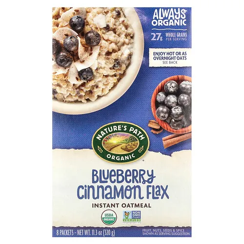 Nature's Path, Avena instantánea orgánica, Arándano azul, canela y lino, 8 sobres, 320 g (11,3 oz)