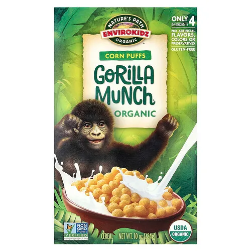 Nature's Path, EnviroKidz, Cereal orgánico de masticación de gorila, Bocadillos de maíz, 284 g (10 oz)