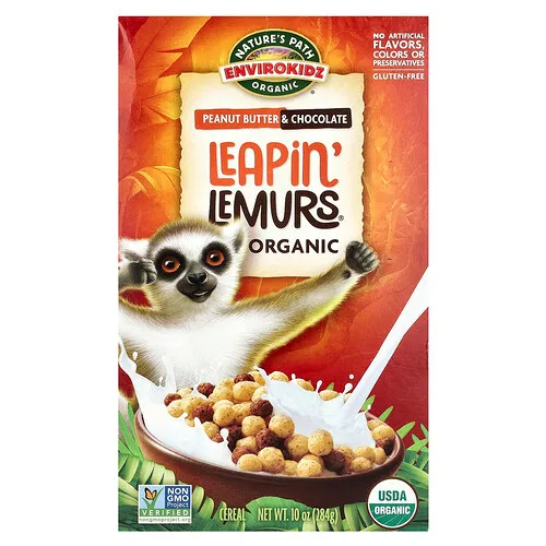 Nature's Path, EnviroKidz, Cereal Leapin' Lemurs® orgánico, Mantequilla de maní y chocolate, 284 g (10 oz)