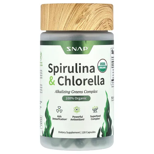 Snap Supplements, Espirulina y clorela, 120 cápsulas