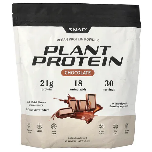 Snap Supplements, Proteína vegetal, Proteína vegana en polvo, Chocolate`` 939 g
