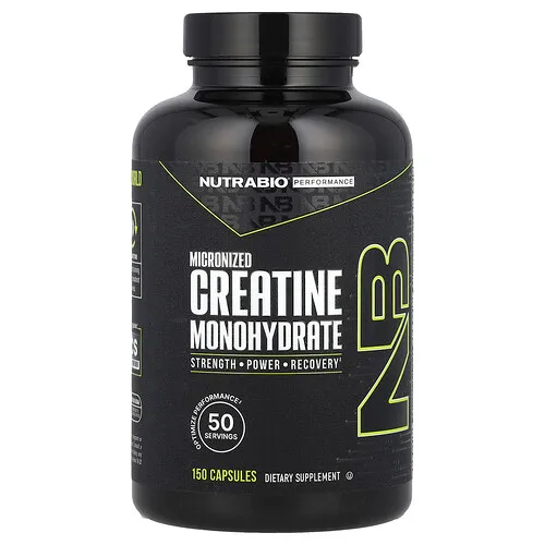 NutraBio, Rendimiento, Monohidrato de creatina micronizado, 150 cápsulas (833 mg por cápsula)