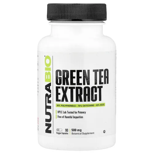 NutraBio, Extracto de té verde, 500 mg, 90 cápsulas vegetales