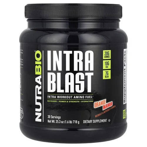 NutraBio, Intra Blast, Combustible muscular intraentrenamiento, Naranja y mango, 724 g (1,6 lb)