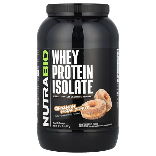 NutraBio, Aislado de proteína de suero de leche, Dona de canela y azúcar, 907 g (2 lb)