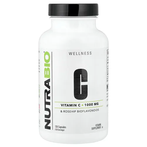 NutraBio, Vitamina C y bioflavonoides de rosa mosqueta, 120 cápsulas