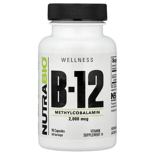 NutraBio, Vitamina B12, 2000 mcg, 90 cápsulas