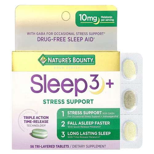 Nature's Bounty, Sleep 3+, Refuerzo contra el estrés, 56 comprimidos tricapa