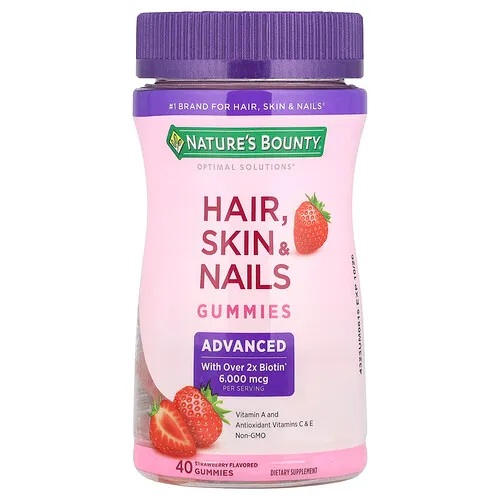 Nature's Bounty, Optimal Solutions®, Gomitas para el cabello, la piel y las uñas, Fresa, 40 gomitas
