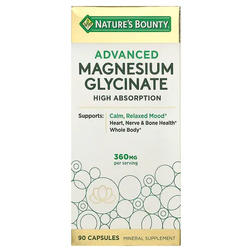 Nature's Bounty, Glicinato de magnesio avanzado, Alta absorción, 90 cápsulas (120 mg por cápsula)