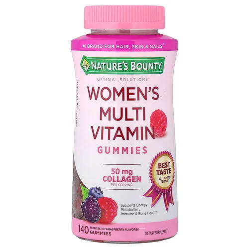 Nature's Bounty, Optimal Solutions®, Gomitas multivitamínicas para mujeres, Bayas mixtas y frambuesa, 140 gomitas