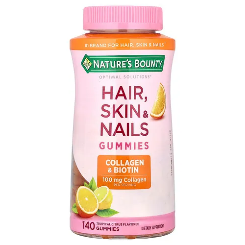 Nature's Bounty, Optimal Solutions®, Gomitas para favorecer el cabello, la piel y las uñas, Cítricos tropicales, 140 gomitas
