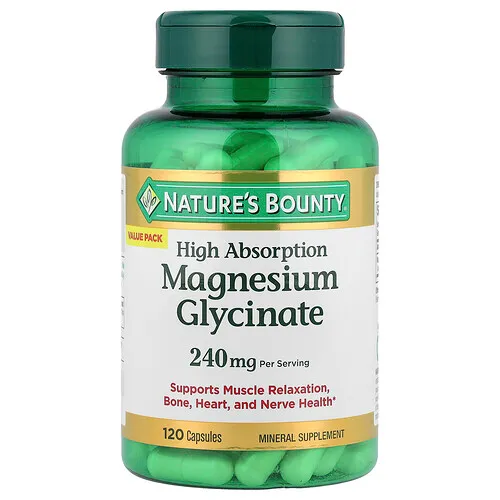 Nature's Bounty, Glicinato de magnesio, Alta absorción, 120 cápsulas (120 mg por cápsula)