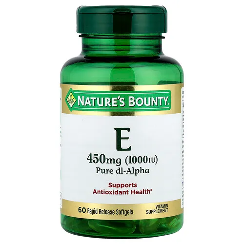 Nature's Bounty, Vitamina E, DL-alfa-acetato de tocoferilo puro, 450 mg (1000 UI), 60 cápsulas blandas de liberación rápida