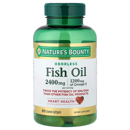 Nature's Bounty, Aceite de pescado, Sin olor, 90 cápsulas blandas recubiertas (1200 mg por cápsula blanda)
