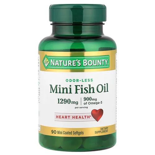 Nature's Bounty, Miniaceite de pescado, Sin olor, 90 minicápsulas blandas recubiertas (645 mg por cápsula blanda)