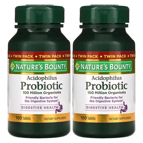 Nature's Bounty, Suplemento probiótico de acidófilo, Paquete doble, 100 comprimidos cada uno (0,5 mg por comprimido)