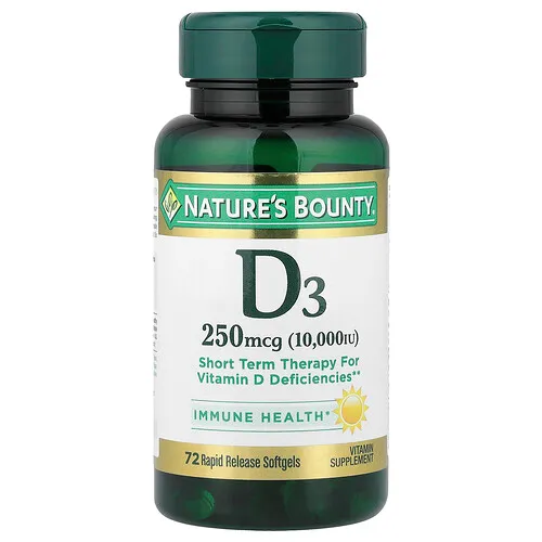 Nature's Bounty, D3, 250 mcg (10 000 UI), 72 cápsulas blandas de rápida liberación