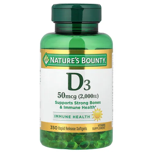 Nature's Bounty, Vitamina D3, 50 mcg (2000 UI), 350 cápsulas blandas de liberación rápida