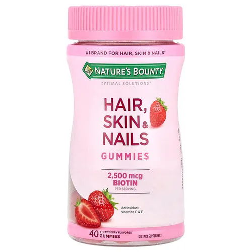 Nature's Bounty, Optimal Solutions®, Gomitas para el cabello, la piel y las uñas, Fresa, 40 gomitas