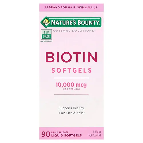 Nature's Bounty, Optimal Solutions®, Cápsulas blandas de biotina, 10.000 mcg, 90 cápsulas blandas con líquido de liberación rápida
