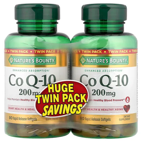 Nature's Bounty, CoQ10, Paquete doble, 200 mg, 2 frascos, 80 cápsulas blandas de liberación rápida cada uno