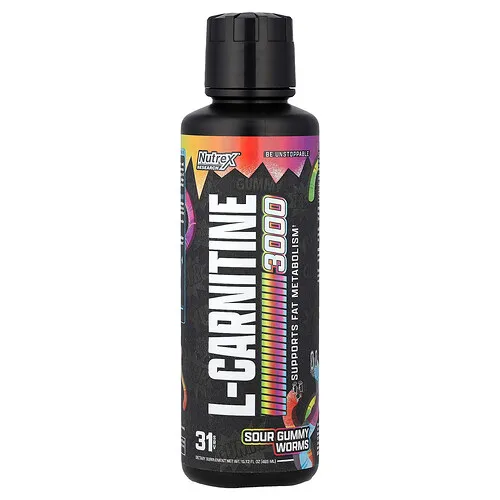 Nutrex Research, L-carnitina 3000, Gusanos de gomita ácida, 465 ml (15,72 oz. líq.)
