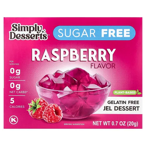 Simply Desserts, Gelatina a base de plantas, frambuesa, 20 g (0,7 oz)